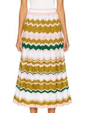 Molly Bracken Chevron Knit A-Line Skirt - Pink, Gold & Green